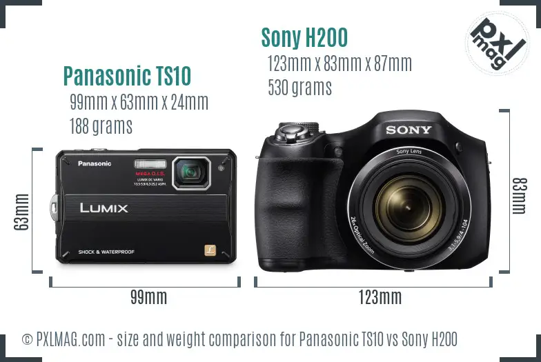 Panasonic TS10 vs Sony H200 size comparison