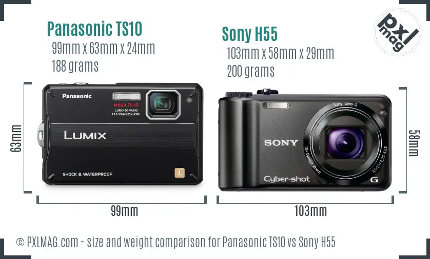 Panasonic TS10 vs Sony H55 size comparison