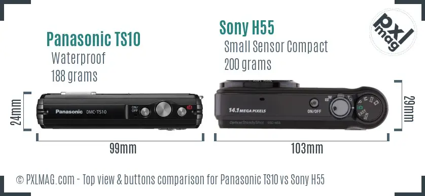Panasonic TS10 vs Sony H55 top view buttons comparison