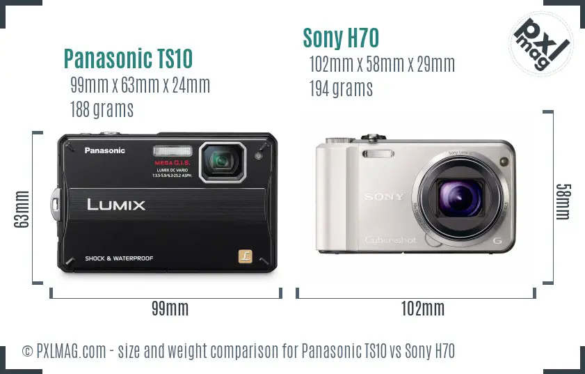 Panasonic TS10 vs Sony H70 size comparison