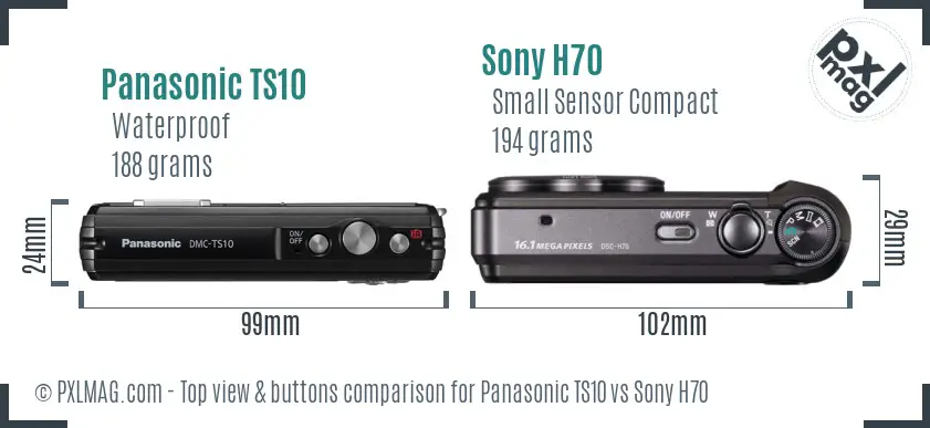 Panasonic TS10 vs Sony H70 top view buttons comparison