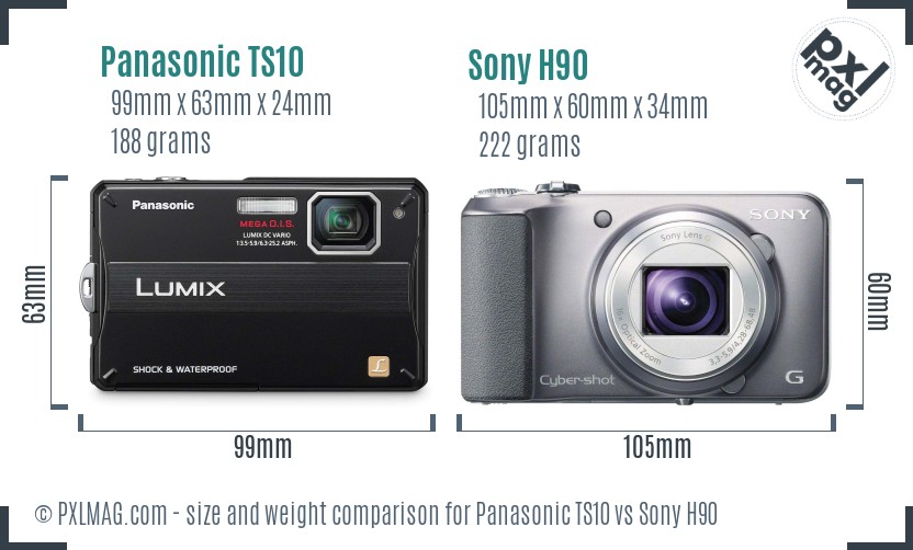 Panasonic TS10 vs Sony H90 size comparison