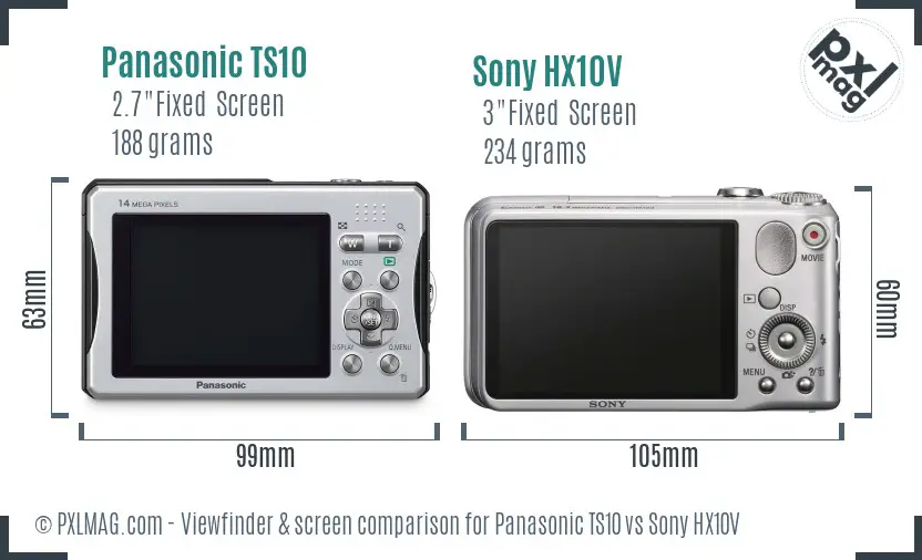 Panasonic TS10 vs Sony HX10V Screen and Viewfinder comparison