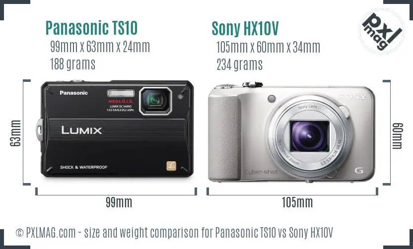 Panasonic TS10 vs Sony HX10V size comparison