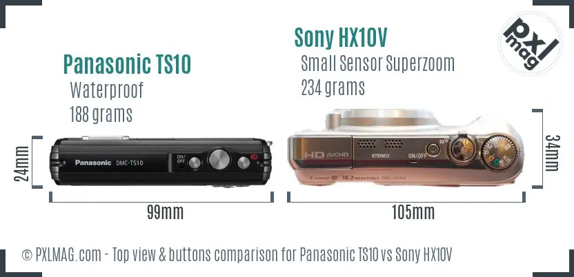 Panasonic TS10 vs Sony HX10V top view buttons comparison