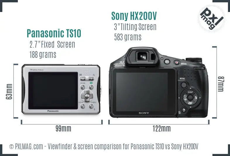 Panasonic TS10 vs Sony HX200V Screen and Viewfinder comparison