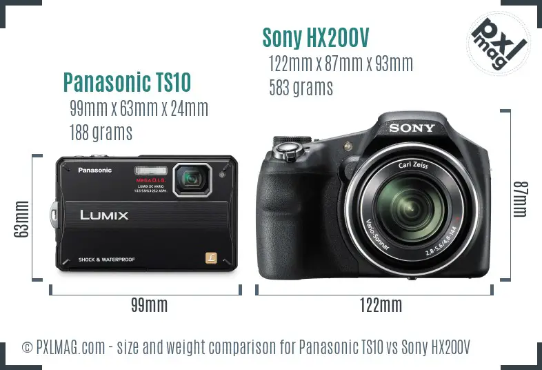 Panasonic TS10 vs Sony HX200V size comparison