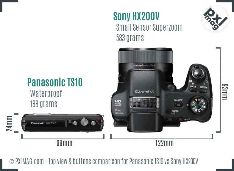 Panasonic TS10 vs Sony HX200V top view buttons comparison