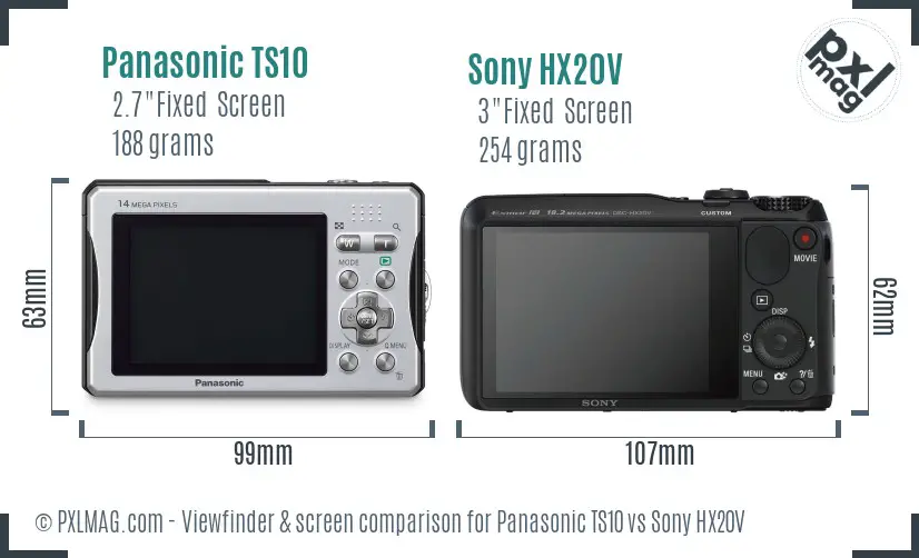 Panasonic TS10 vs Sony HX20V Screen and Viewfinder comparison