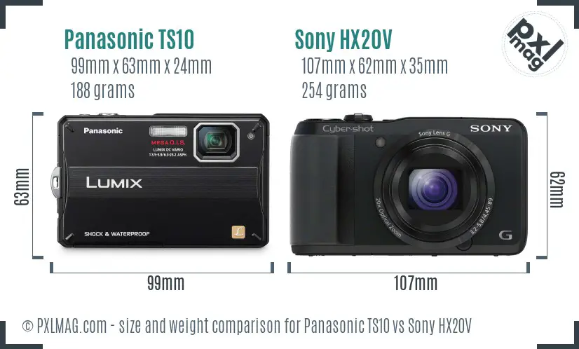 Panasonic TS10 vs Sony HX20V size comparison