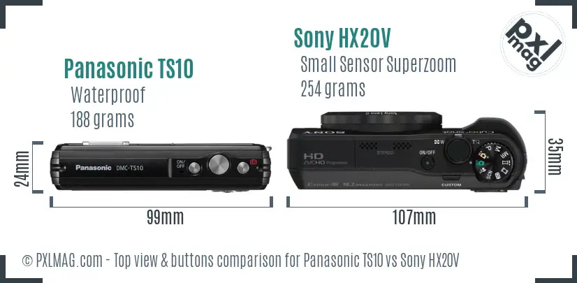 Panasonic TS10 vs Sony HX20V top view buttons comparison