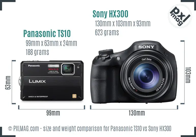 Panasonic TS10 vs Sony HX300 size comparison