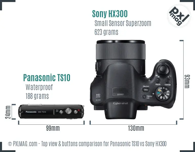 Panasonic TS10 vs Sony HX300 top view buttons comparison