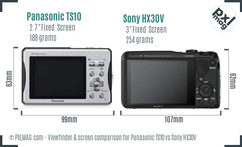 Panasonic TS10 vs Sony HX30V Screen and Viewfinder comparison