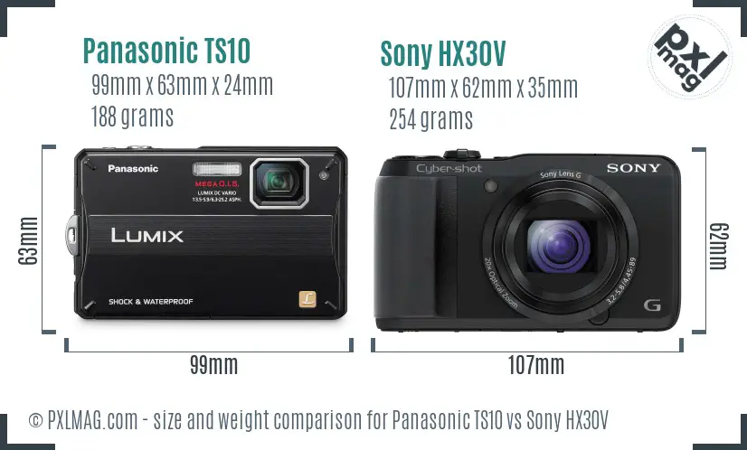 Panasonic TS10 vs Sony HX30V size comparison