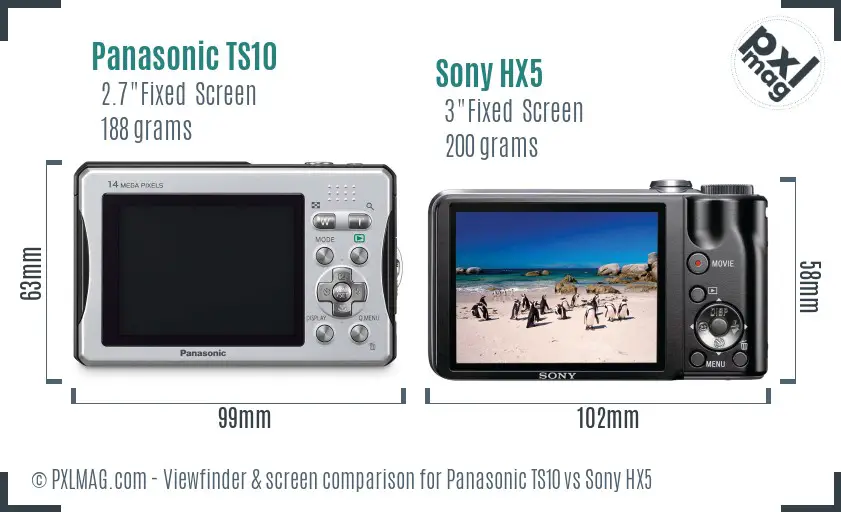 Panasonic TS10 vs Sony HX5 Screen and Viewfinder comparison