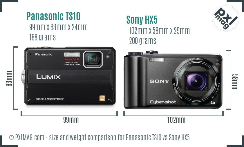 Panasonic TS10 vs Sony HX5 size comparison