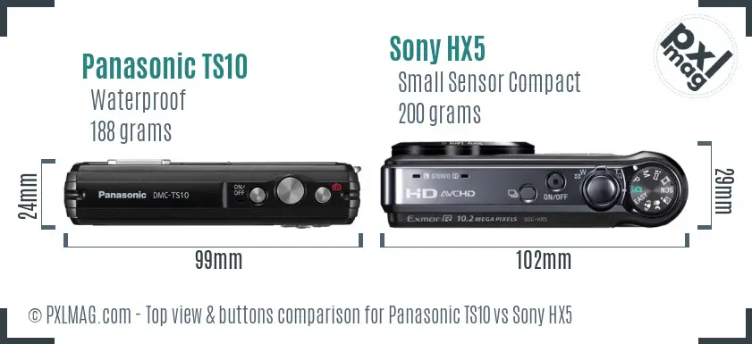 Panasonic TS10 vs Sony HX5 top view buttons comparison