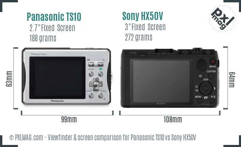 Panasonic TS10 vs Sony HX50V Screen and Viewfinder comparison