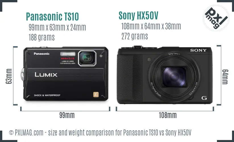 Panasonic TS10 vs Sony HX50V size comparison