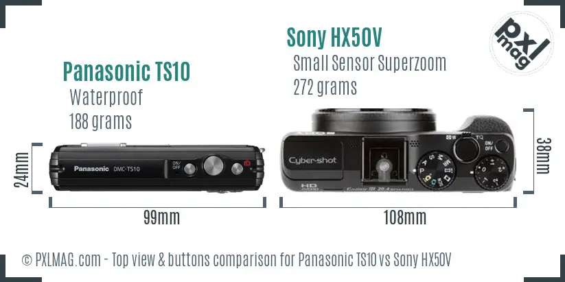 Panasonic TS10 vs Sony HX50V top view buttons comparison