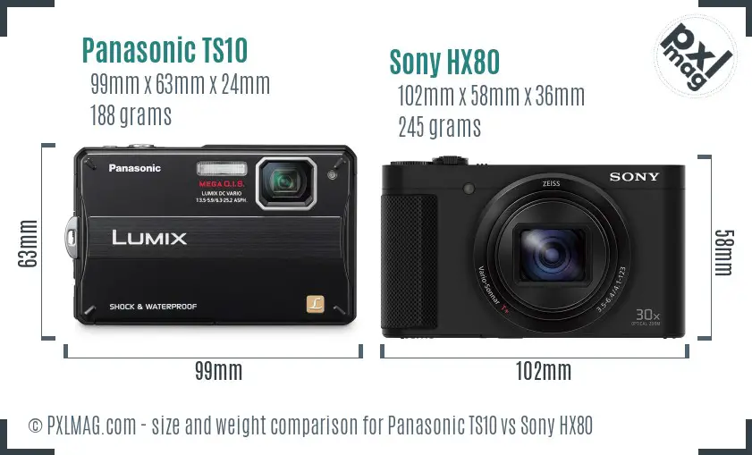 Panasonic TS10 vs Sony HX80 size comparison