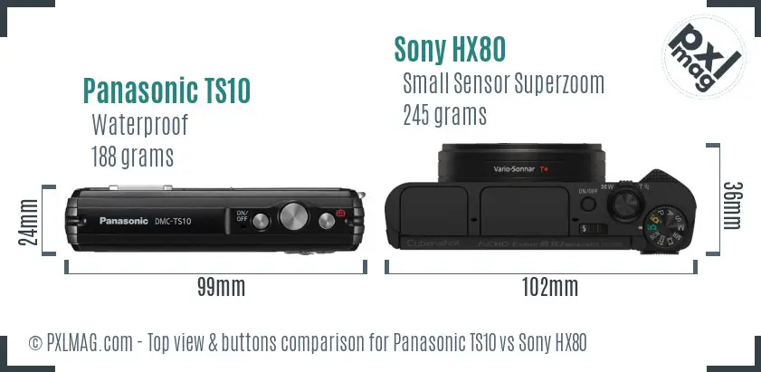 Panasonic TS10 vs Sony HX80 top view buttons comparison