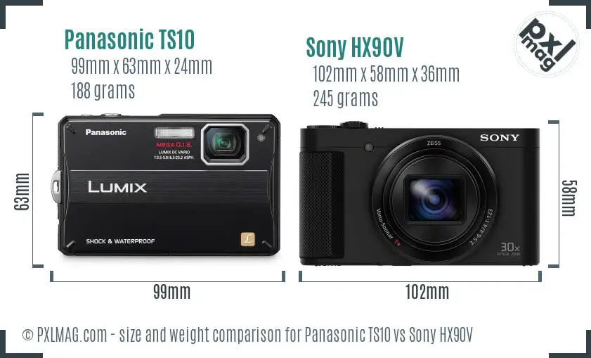 Panasonic TS10 vs Sony HX90V size comparison