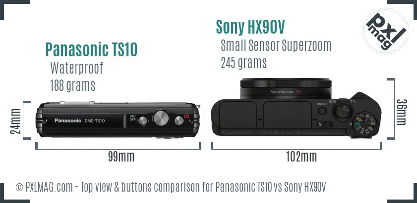 Panasonic TS10 vs Sony HX90V top view buttons comparison