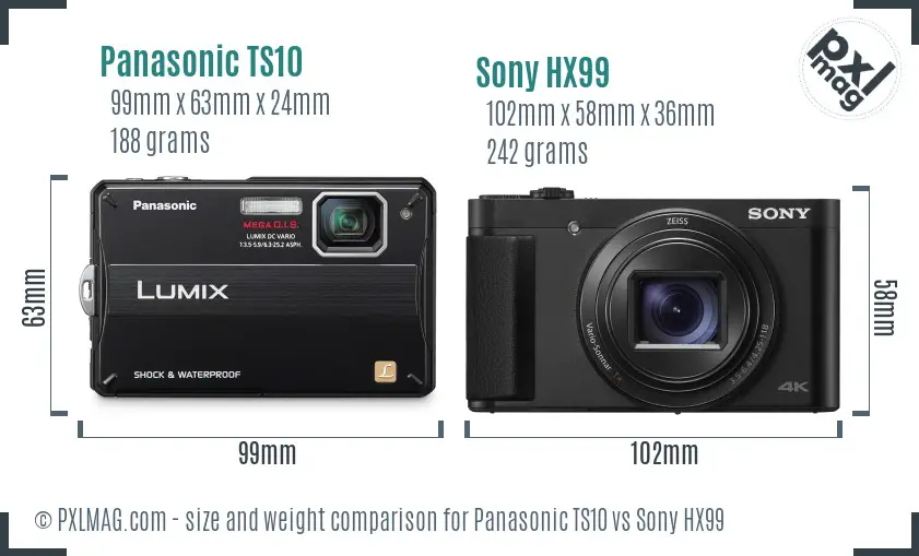 Panasonic TS10 vs Sony HX99 size comparison