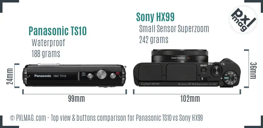 Panasonic TS10 vs Sony HX99 top view buttons comparison