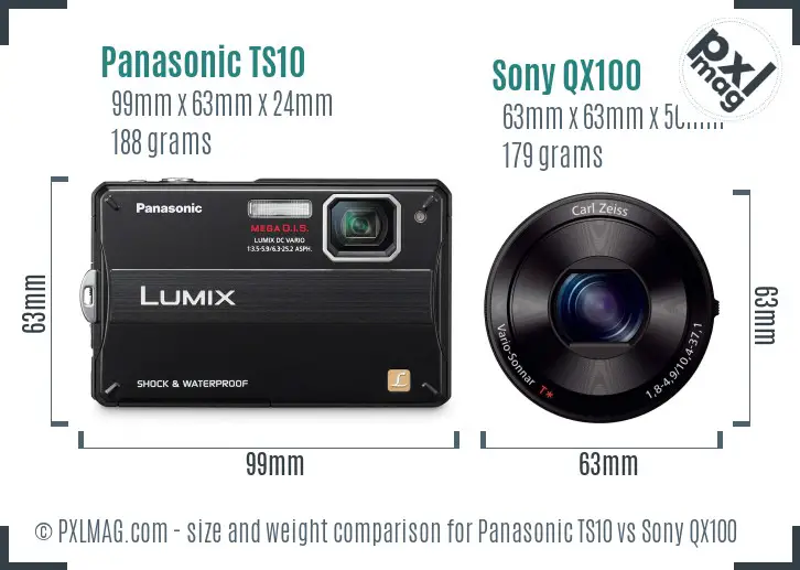 Panasonic TS10 vs Sony QX100 size comparison Panasonic TS10 vs Sony QX100 size comparison