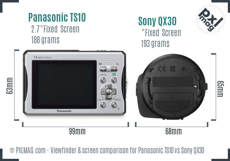 Panasonic TS10 vs Sony QX30 Screen and Viewfinder comparison