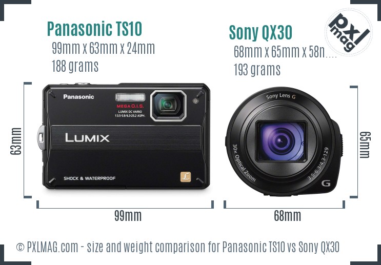 Panasonic TS10 vs Sony QX30 size comparison Panasonic TS10 vs Sony QX30 size comparison