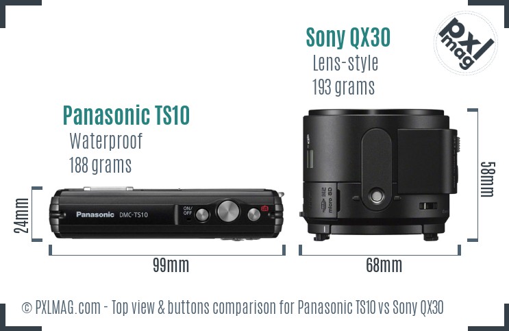 Panasonic TS10 vs Sony QX30 top view buttons comparison