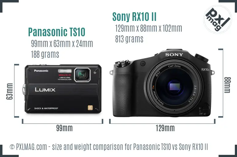 Panasonic TS10 vs Sony RX10 II size comparison