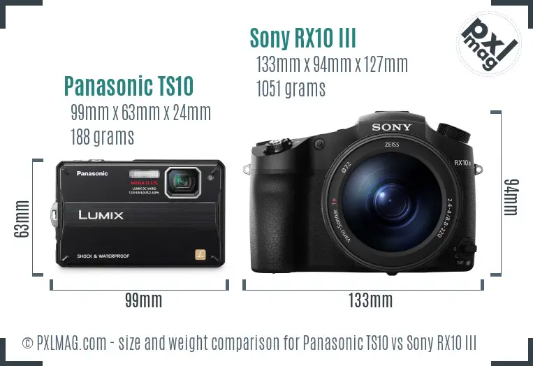 Panasonic TS10 vs Sony RX10 III size comparison