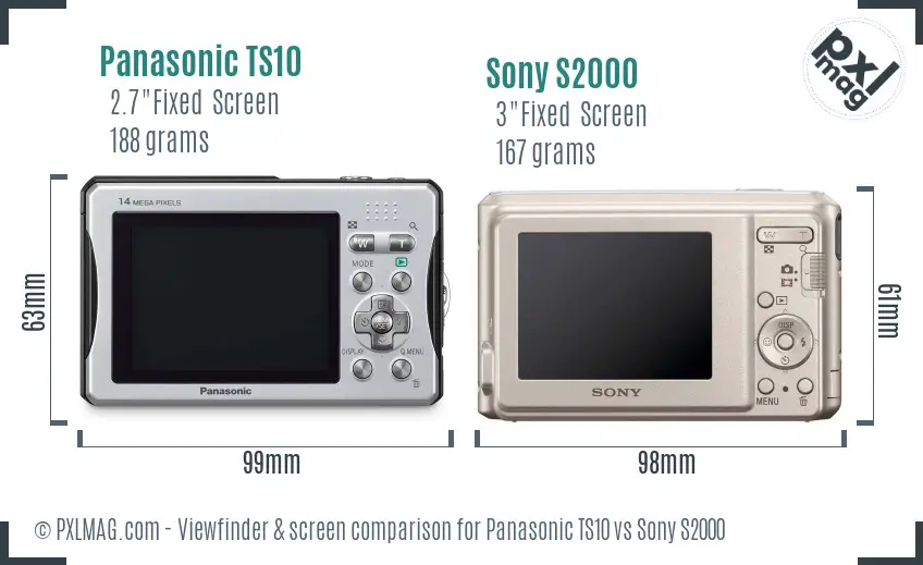 Panasonic TS10 vs Sony S2000 Screen and Viewfinder comparison