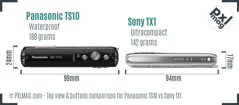 Panasonic TS10 vs Sony TX1 top view buttons comparison Panasonic TS10 vs Sony TX1 top view buttons comparison