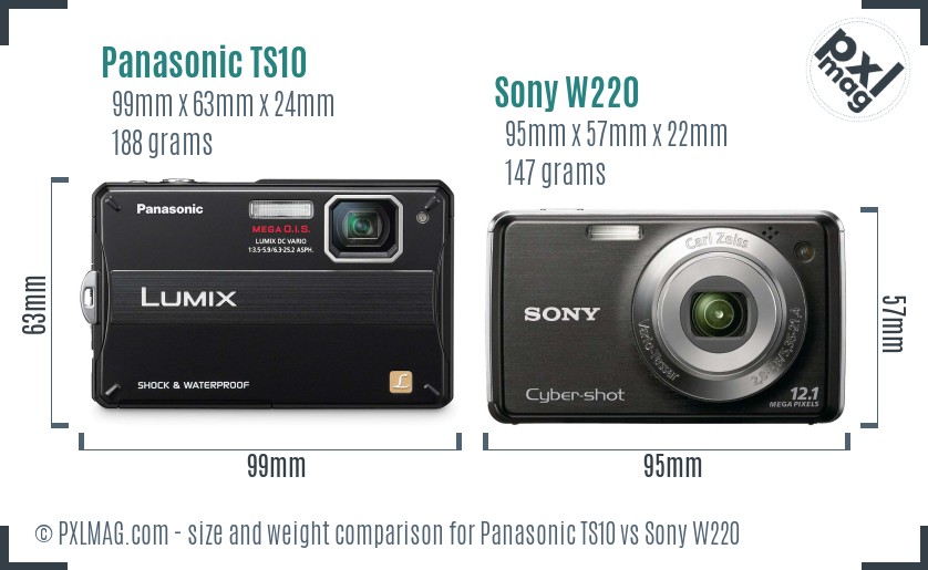 Panasonic TS10 vs Sony W220 size comparison