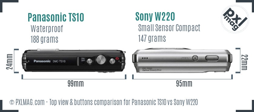 Panasonic TS10 vs Sony W220 top view buttons comparison