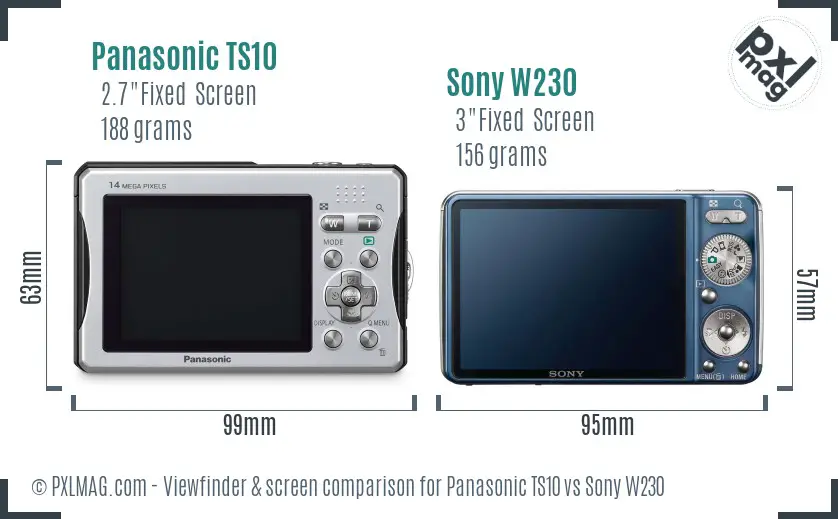Panasonic TS10 vs Sony W230 Screen and Viewfinder comparison Panasonic TS10 vs Sony W230 Screen and Viewfinder comparison