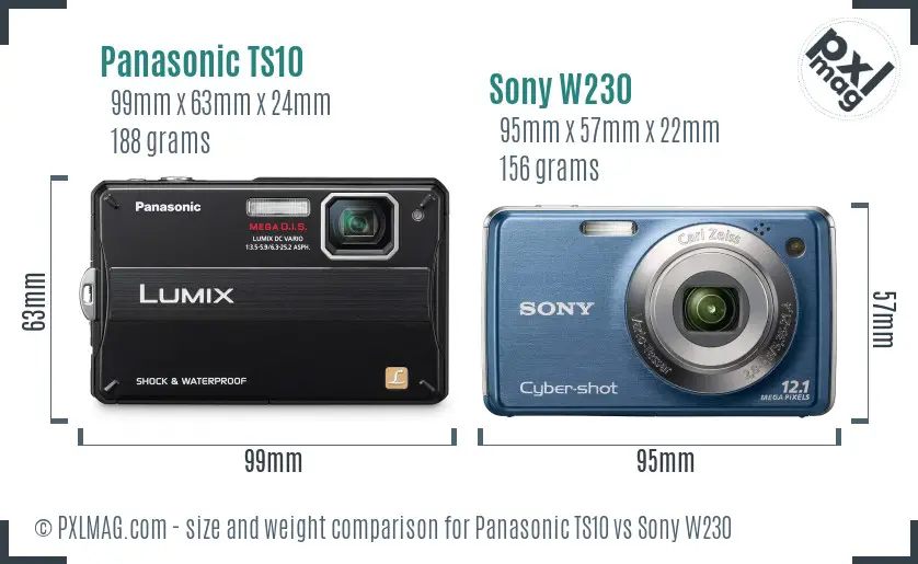 Panasonic TS10 vs Sony W230 size comparison Panasonic TS10 vs Sony W230 size comparison