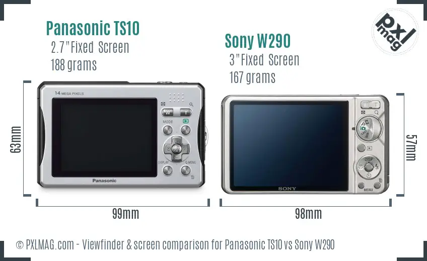 Panasonic TS10 vs Sony W290 Screen and Viewfinder comparison