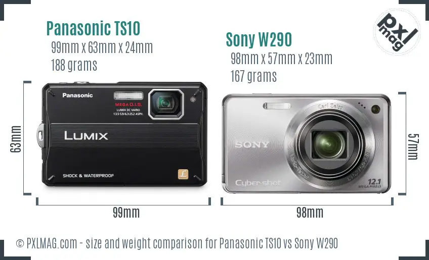 Panasonic TS10 vs Sony W290 size comparison