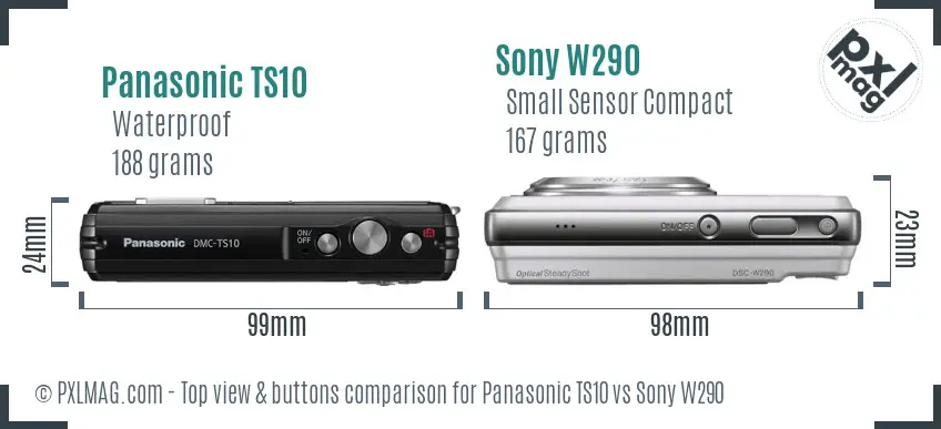 Panasonic TS10 vs Sony W290 top view buttons comparison