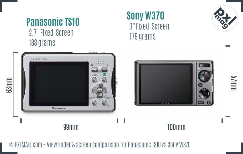 Panasonic TS10 vs Sony W370 Screen and Viewfinder comparison