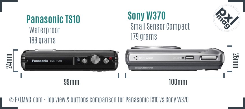 Panasonic TS10 vs Sony W370 top view buttons comparison