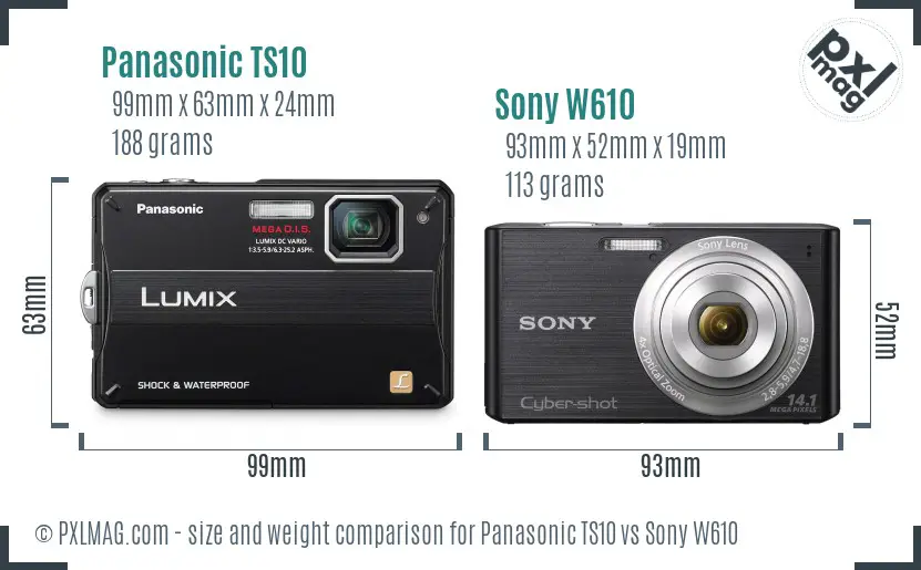 Panasonic TS10 vs Sony W610 size comparison