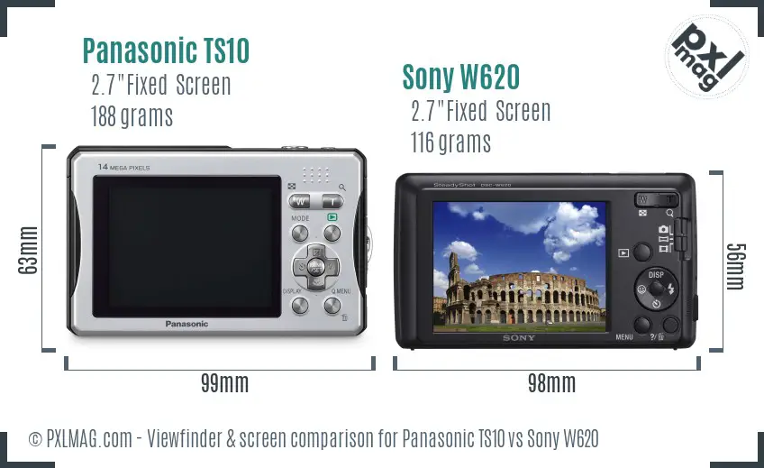 Panasonic TS10 vs Sony W620 Screen and Viewfinder comparison